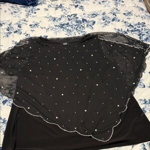 MSK Black Sheer Overlay Blouse with Pearl Accents